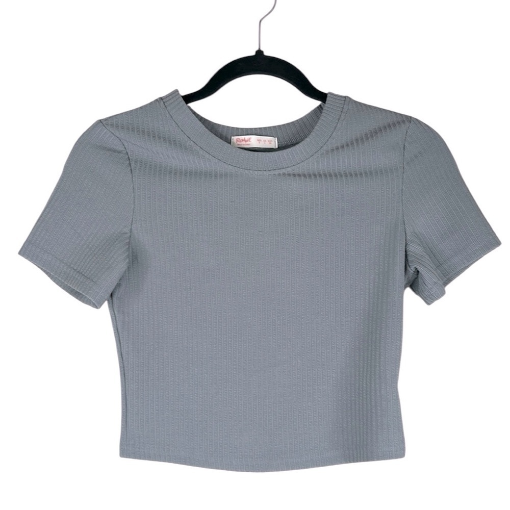 Romwe Gray Ribbed Short Sleeve Casual Summer 90's Y2K Crop Top Size Small